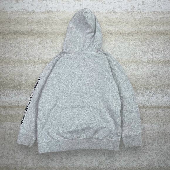 Vintage Nike Hoodie Light Grey Cotton Black Center Swoosh Spellout Logo Y2K - Picture 2 of 3